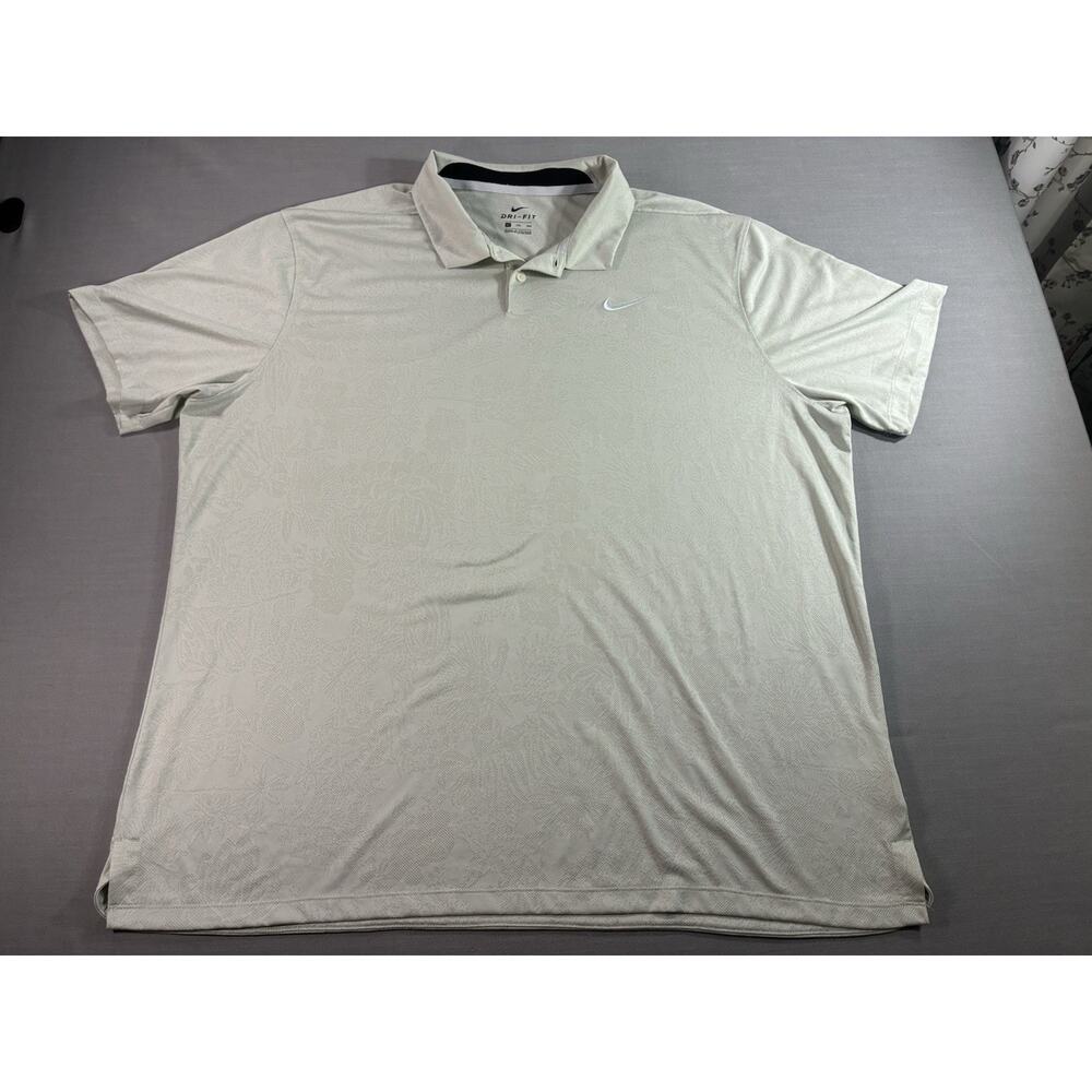 Nike Dri-FIT Polo Shirt Mens XXL Cream Floral Jacquard Golf Athletic Top